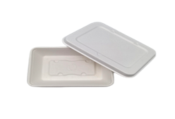 Ecozoe - 125 pcs - Disposable Lid for 500ml - 1000ml Rectangular Box, Bagasse, Biodegradable, Sustainable, Ecofriendly