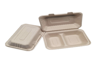 Ecozoe - 125 pcs - Disposable 2-Compartment Clamshell, Bagasse, Biodegradable, Sustainable, Ecofriendly