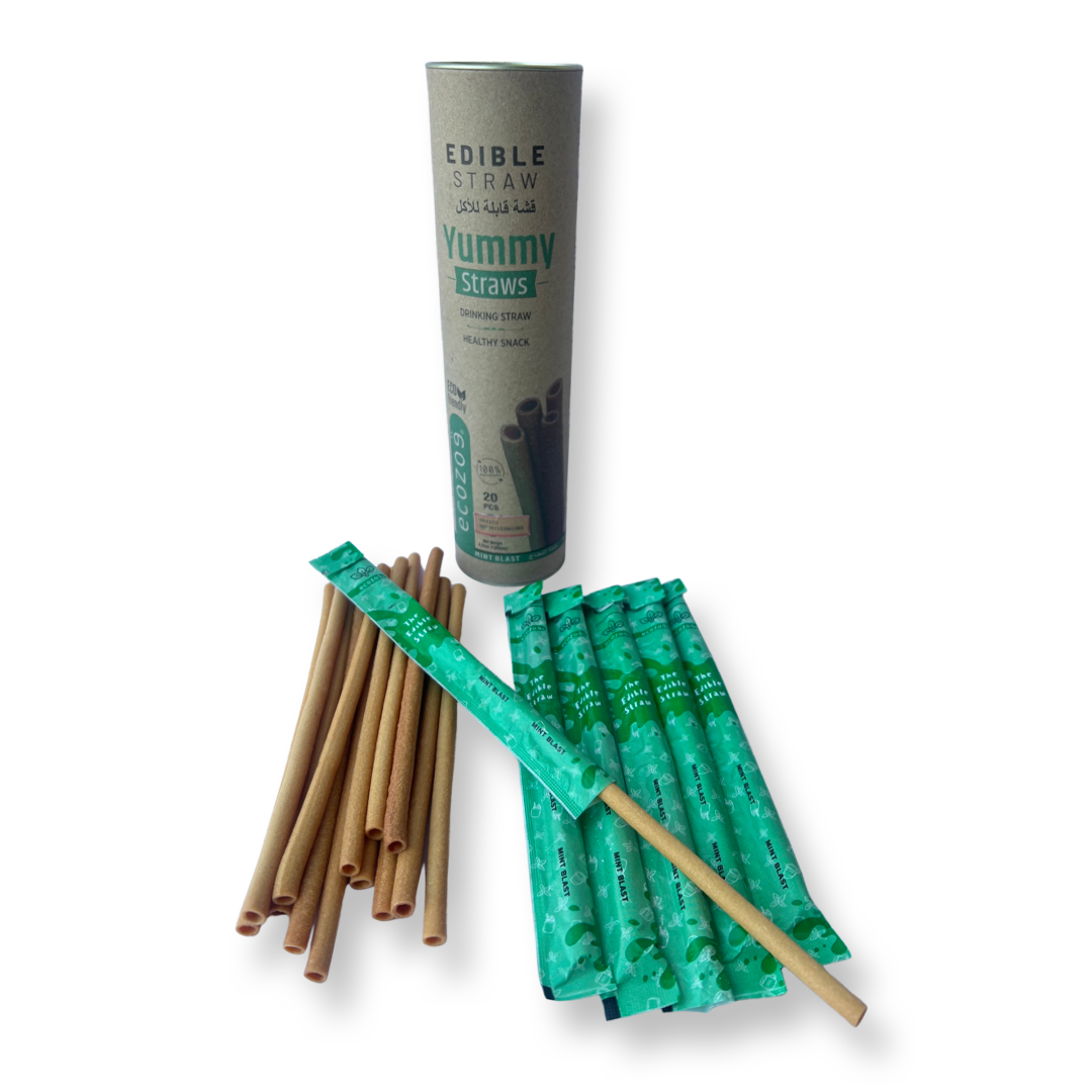 Edible Drinking Straws - MINT Flavoured, 8.00mm X 200mm, Individually Wrapped
