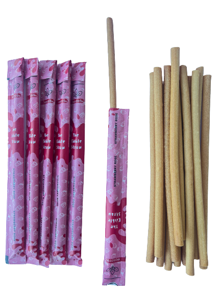 Edible Drinking Straws - STRAWBERRY Flavoured, 8.00mm X 200mm, Individually Wrapped