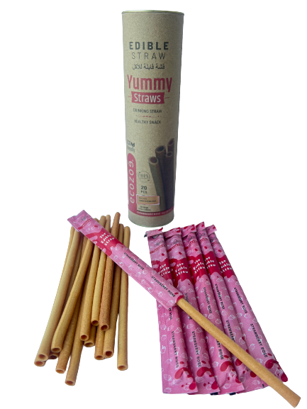 Edible Drinking Straws - STRAWBERRY Flavoured, 8.00mm X 200mm, Individually Wrapped
