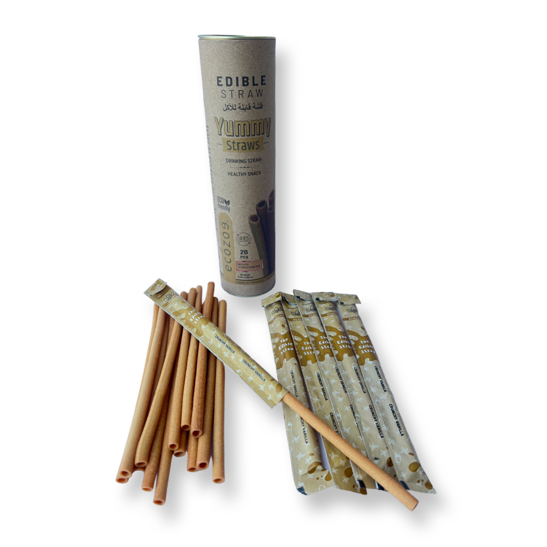 Edible Drinking Straws - VANILLA Flavoured, 8.00mm X 200mm, Individually Wrapped