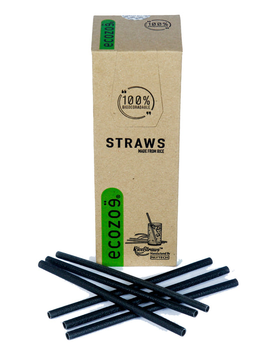 60 pcs - 9mm Biodegradable Drinking Straws, for Juice - BLACK - Individually Wrapped