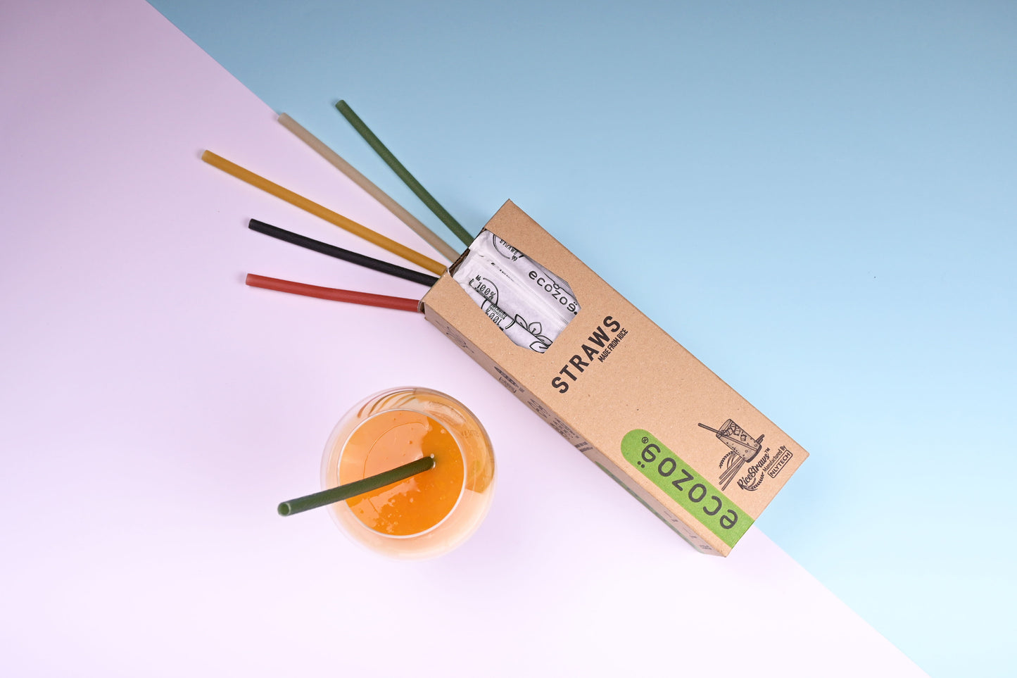 60 pcs - 9mm Biodegradable Drinking Straws, for Juice - White Natural - individually Wrapped