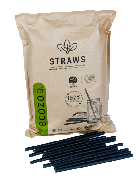 100 pcs - Biodegradable Drinking Straws, 9mm, for Juice - BLACK - individually Wrapped