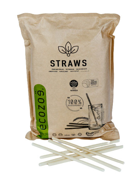 100 pcs - Biodegradable Drinking Straws, 9mm , for Juice - White Natural  - individually Wrapped