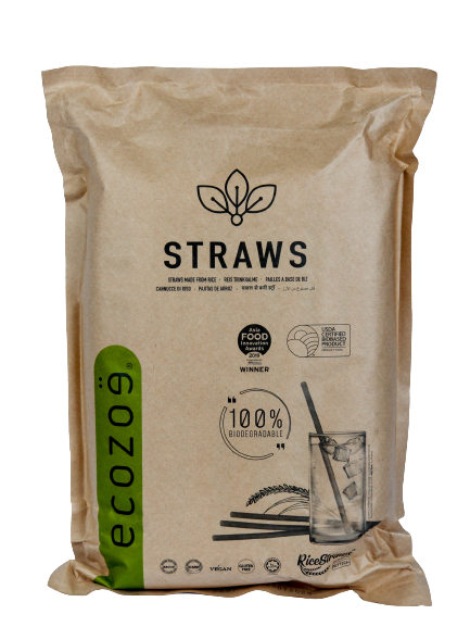 100 pcs - Biodegradable Drinking Straws, 9mm , for Juice - White Natural - individually Wrapped