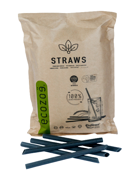 13mm, Biodegradable Drinking Straws, for Bubble Tea / Thickshakes - Black  - Individually Wrapped