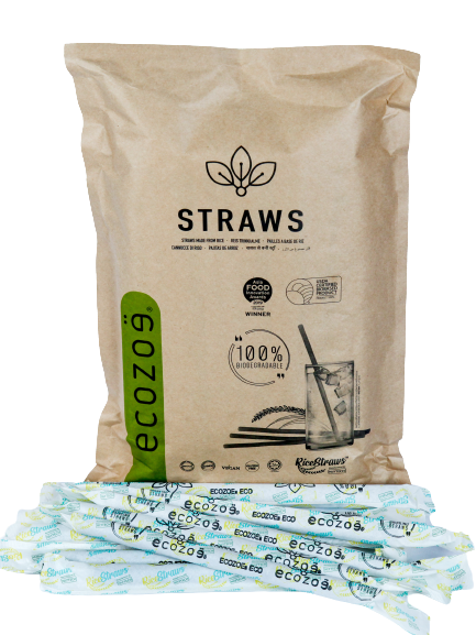 13mm, Biodegradable Drinking Straws, for Bubble Tea / Thickshakes - Black - Individually Wrapped