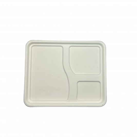Ecozoe - 25 pcs - LID for Meal Trays - 3 CP, BAGASSE - White . Biodegradable, Sustainable, Ecofriendly