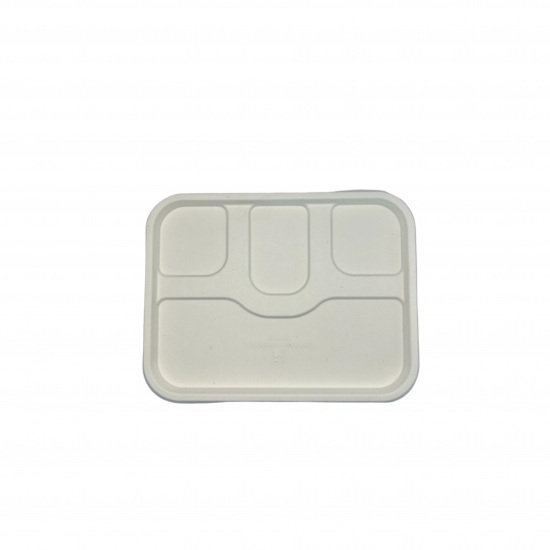 Ecozoe - 25 pcs - LID for Meal Trays - 4 CP , BAGASSE - White. Biodegradable, Sustainable, Ecofriendly