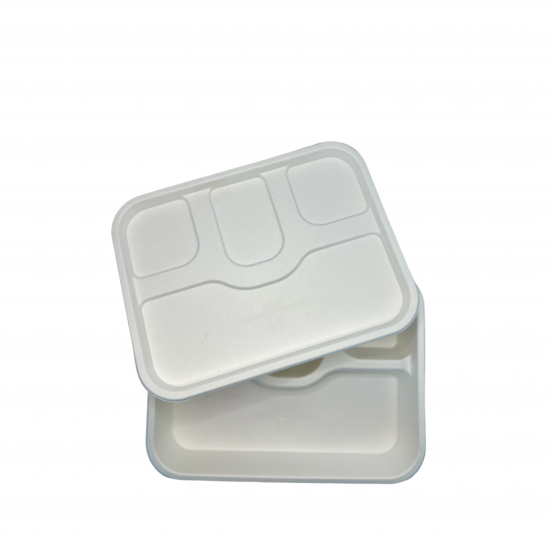 Ecozoe - 25 pcs - LID for Meal Trays - 4 CP , BAGASSE - White. Biodegradable, Sustainable, Ecofriendly