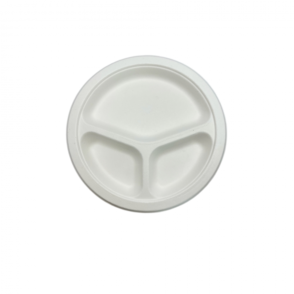 Ecozoe - 25 pcs - Disposable 3CP - 9" Round Rlates, Bagasse, Biodegradable, Sustainable, Ecofriendly