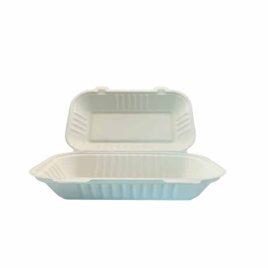 Ecozoe - 25 pcs - Disposable Clamshell 9" x 6", Bagasse, Biodegradable, Sustainable, Ecofriendly