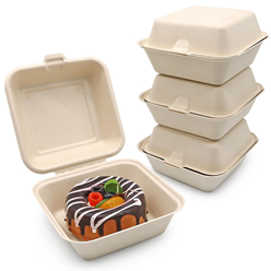 Ecozoe - 50 pcs - Disposable 6" Hamburger Box, Bagasse, Biodegradable, Sustainable, Ecofriendly