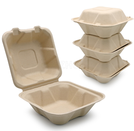 Ecozoe - 50 pcs - Disposable 6" Hamburger Box, Bagasse, Biodegradable, Sustainable, Ecofriendly