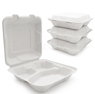 1000ml 2-comp Clamshell Biodegradable Food Container Bagasse Tableware