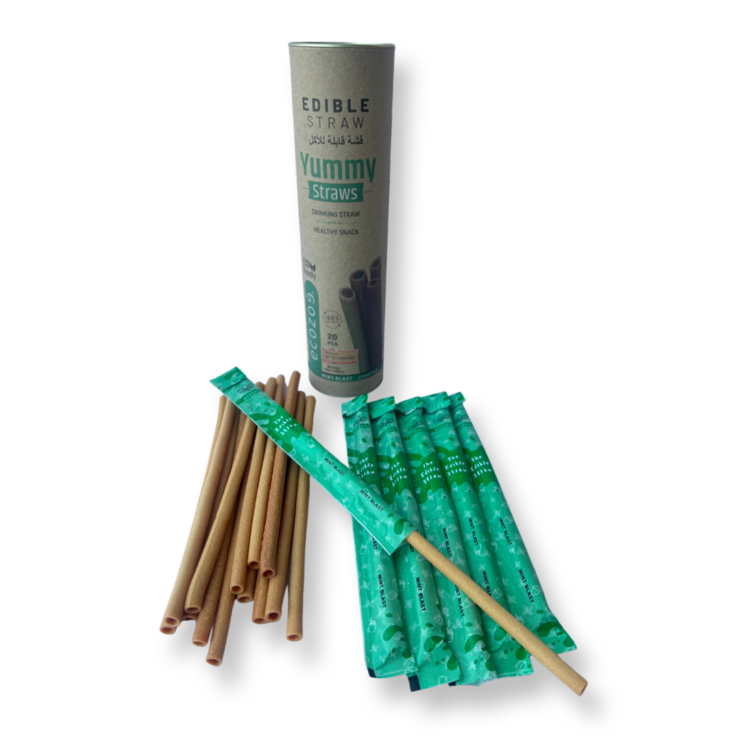 Edible Drinking Straws -  MINT Flavoured, 8.00mm X 200mm, Individually Wrapped