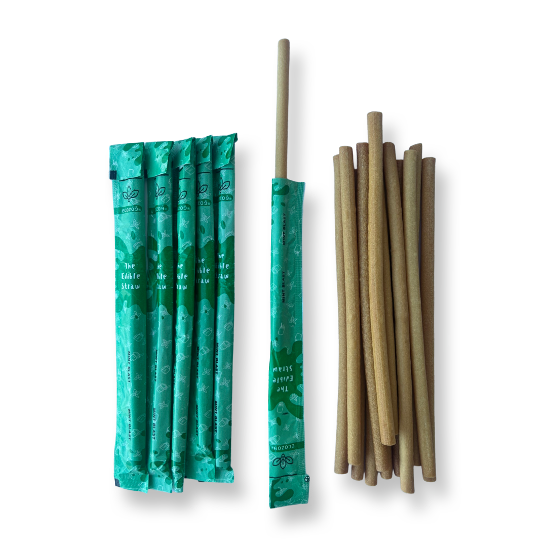 Edible Drinking Straws -  MINT Flavoured, 8.00mm X 200mm, Individually Wrapped