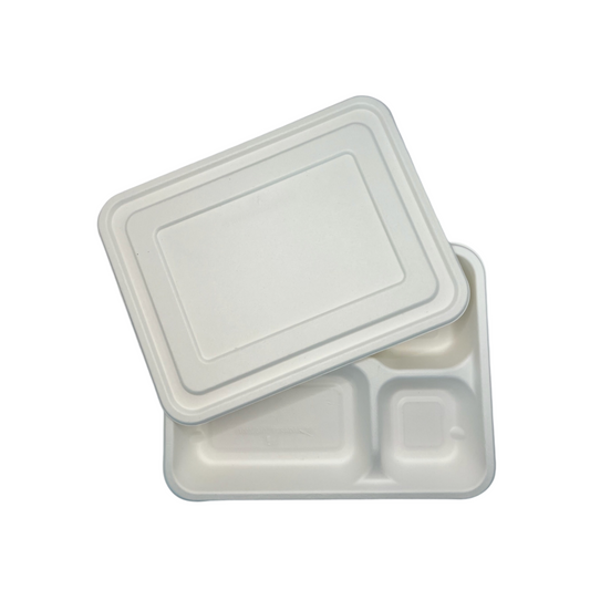 Ecozoe - 25 pcs - LID for meal trays - 5 CP , BAGASSE - White . Biodegradable, sustainable, ecofriendly