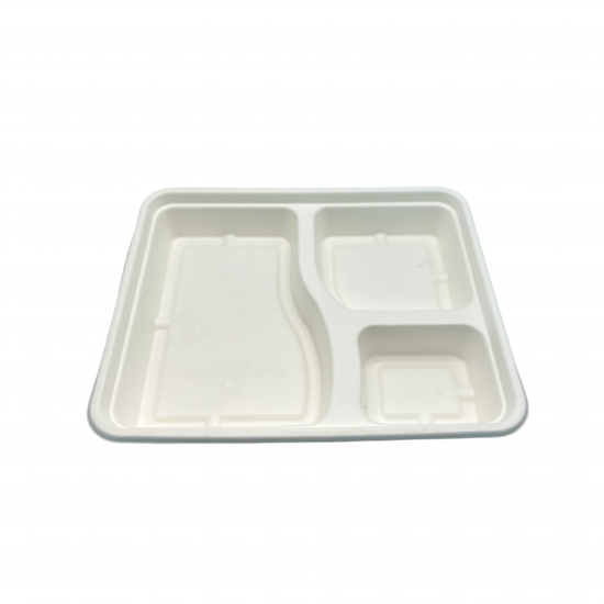 Ecozoe - 25 pcs - Meal Trays - 3 CP - Extra Deep, BAGASSE (sugarcane), White. Biodegradable, Sustainable, Ecofriendly