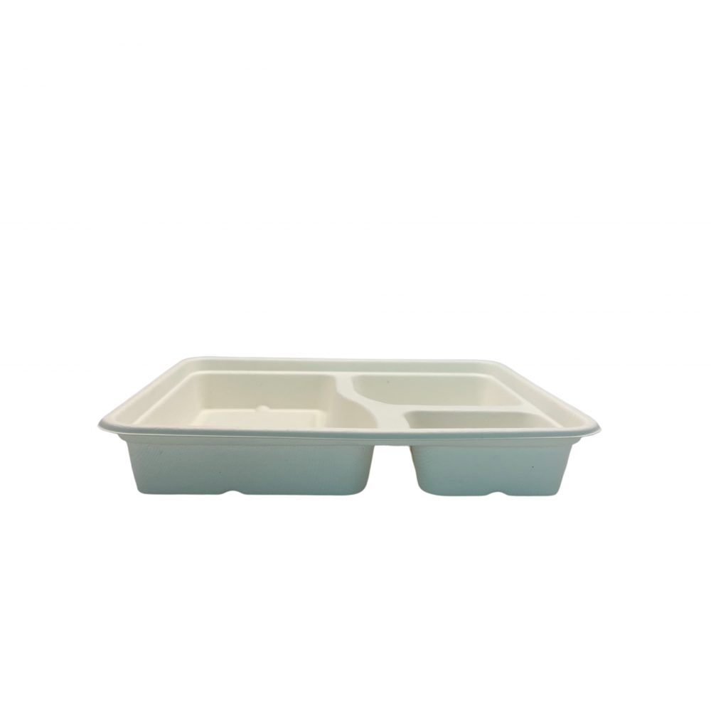 Ecozoe - 25 pcs - Meal Trays - 3 CP - Extra Deep, BAGASSE (sugarcane), White. Biodegradable, Sustainable, Ecofriendly