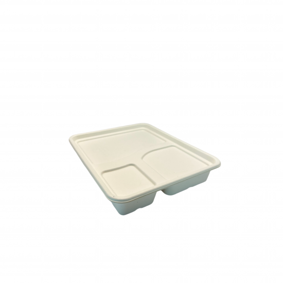 Ecozoe - 25 pcs - LID for Meal Trays - 3 CP, BAGASSE - White . Biodegradable, Sustainable, Ecofriendly